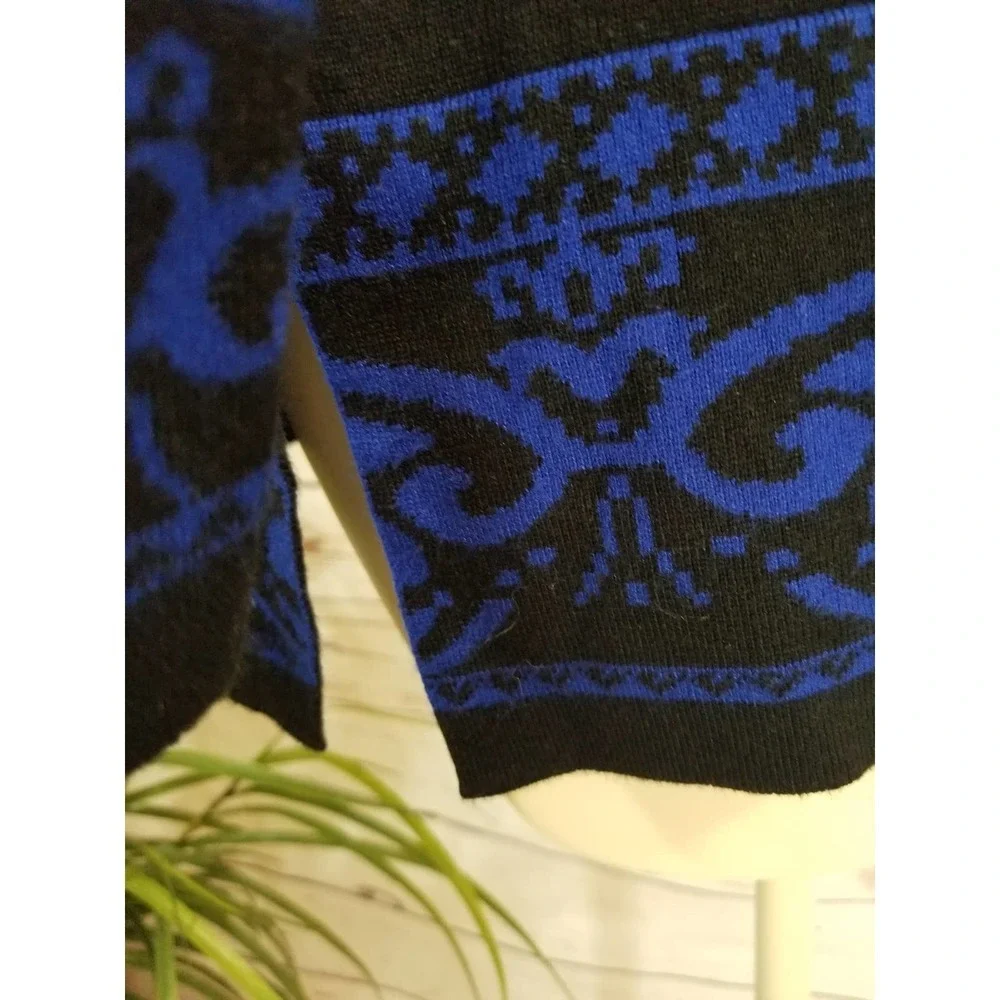 Studio Works Tunic Sweater L Black Blue Damask Scarf Set Long Sleeve - Picture 7 of 11